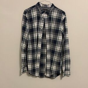 Classic Plaid Button-Down Shirt - Navy and White
